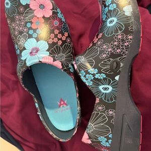 Women's Floral Clogs - Black, Pink, Blue